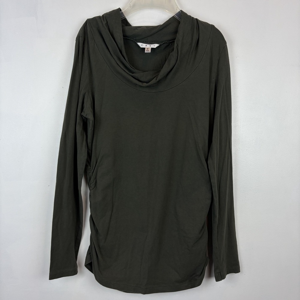 Cabi Shirt Womens Medium Cowl Neck Army Green Ruched Tunic Lagenlook Minimalist
